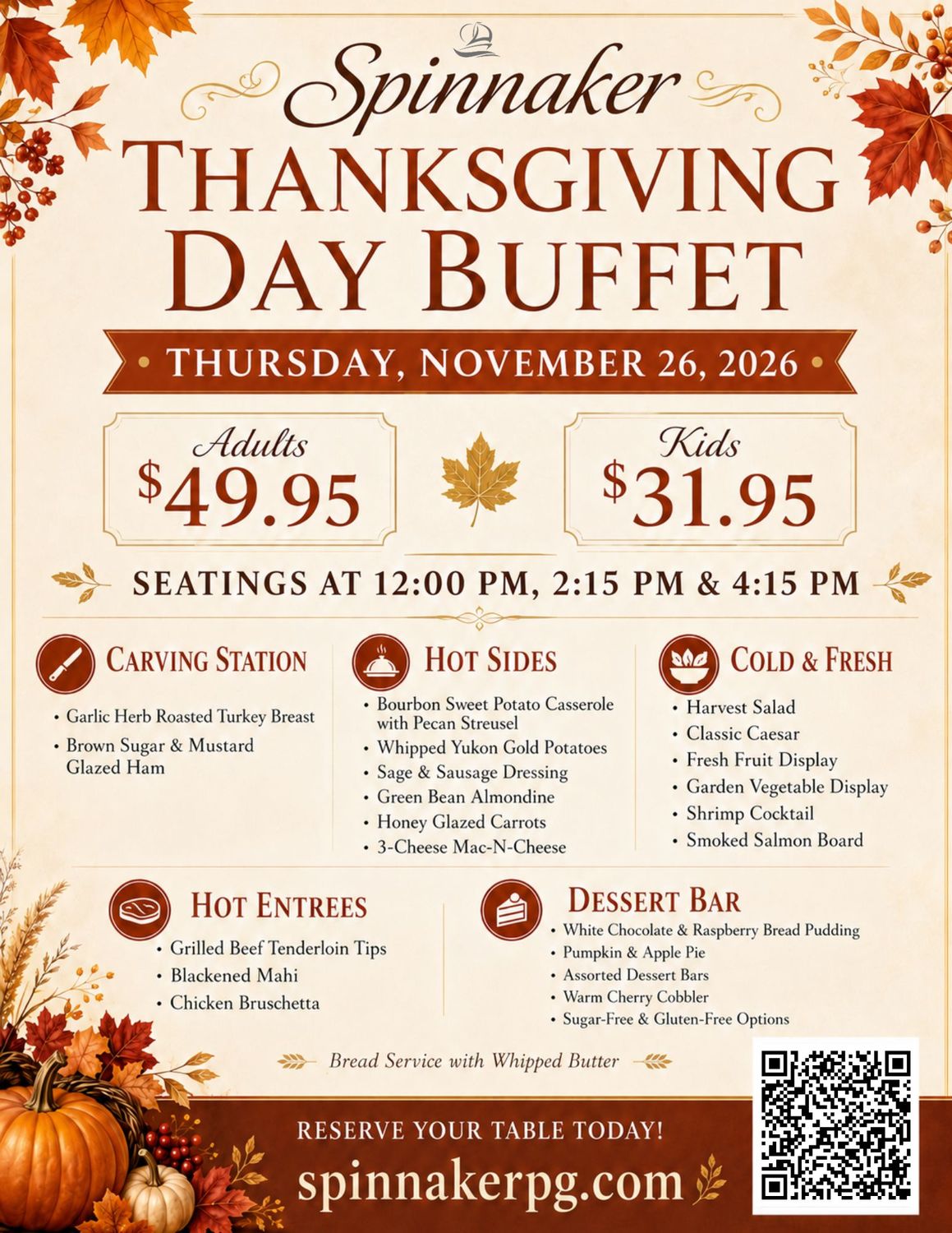 Thanksgiving Buffet @ Spinnaker Bar &amp; Patio Dining (November 26th)
