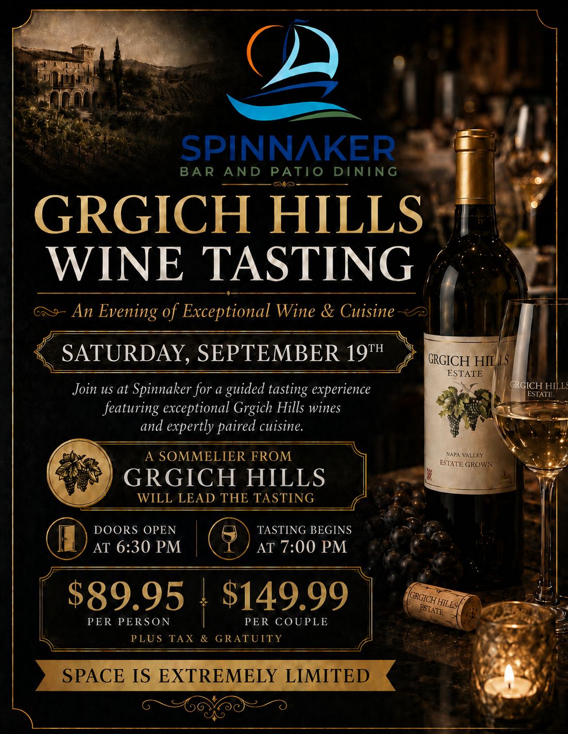 Grgich Hills Wine Tasting at Spinnaker (September 19th)