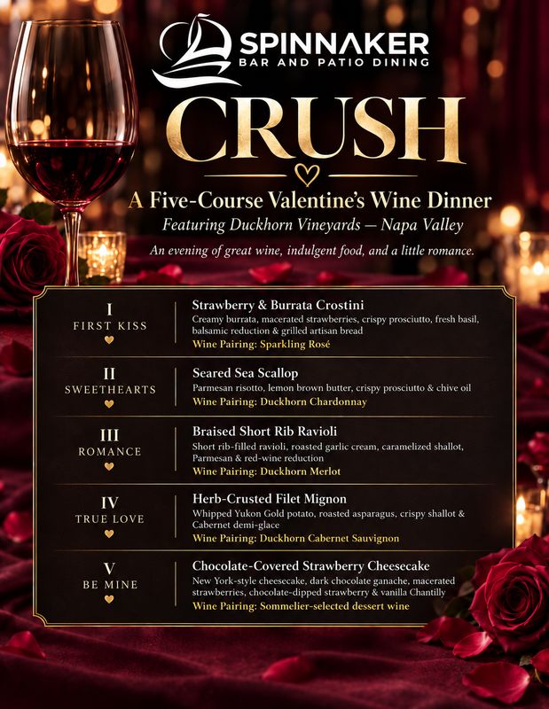 CRUSH A Valentine’s Wine Dinner (February 14)