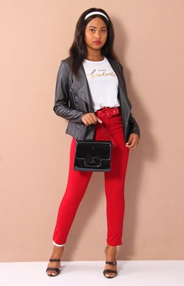 LADIES&#39; PLEATHER JACKET - BLACK