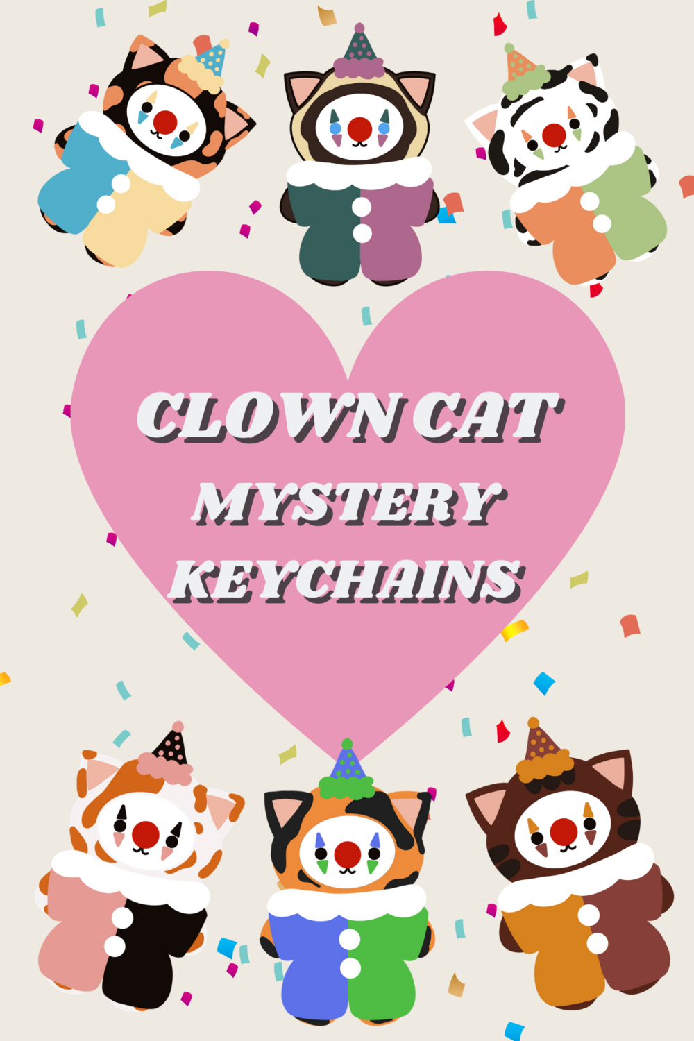 Clown Cat Gacha Mystery Keychains- SERIES 2