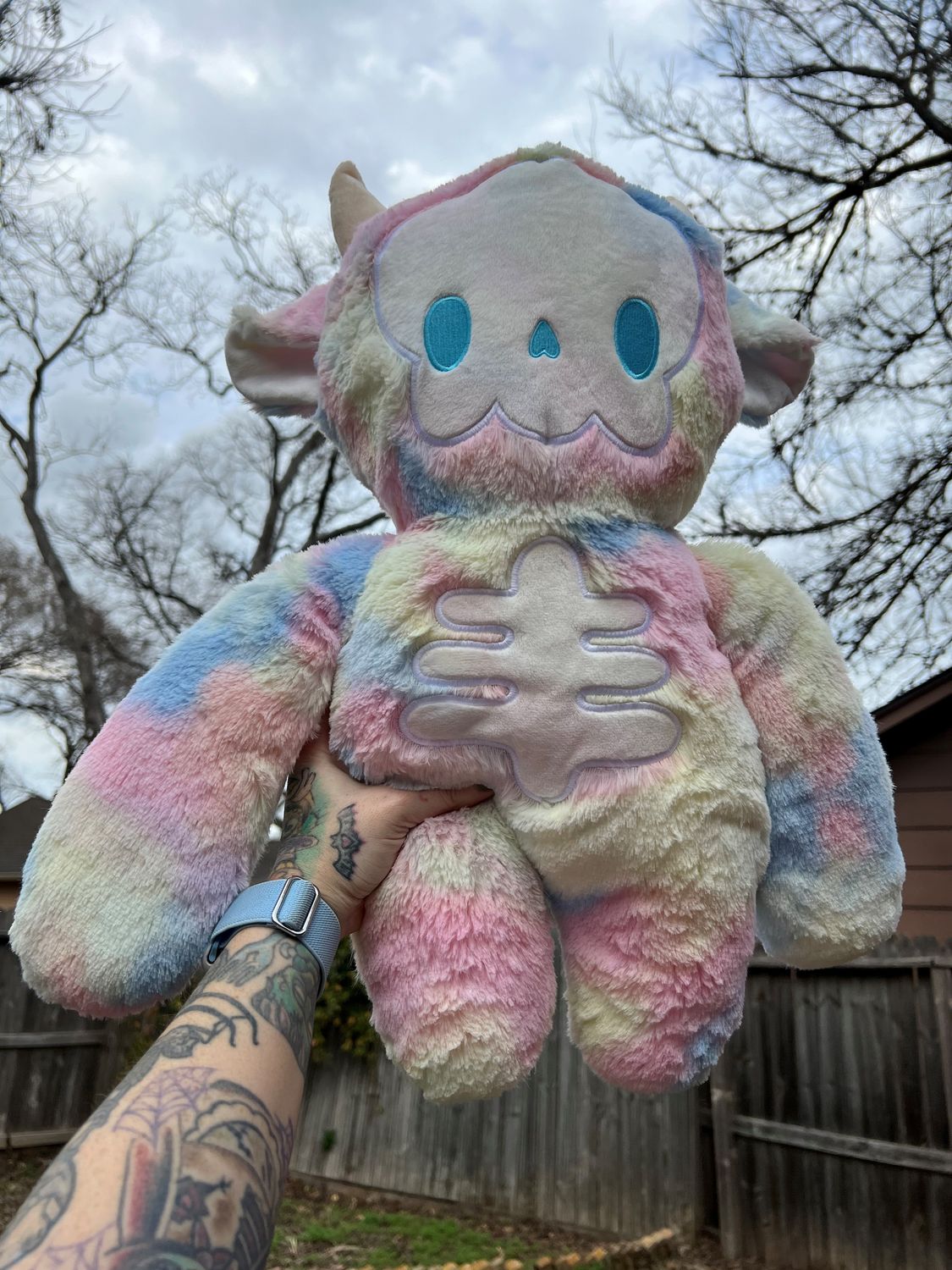 Jumbo Rainbow Blue Cow Skully Plushie Jumbo Rainbow Blue Cow Skully Plushie