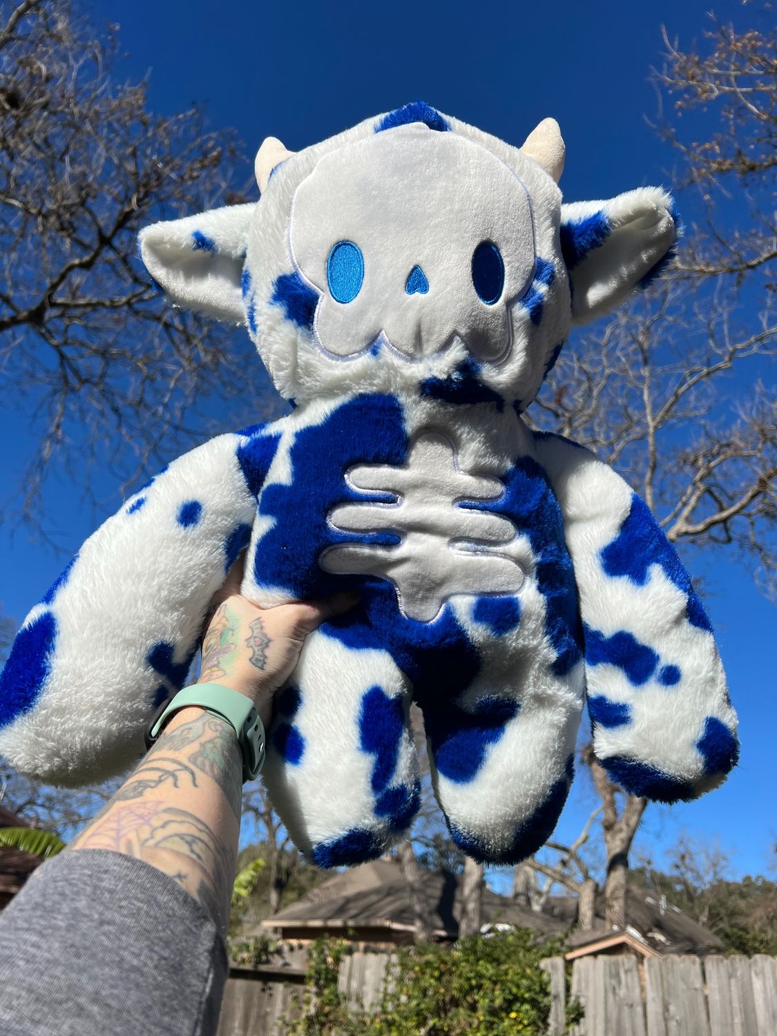 Jumbo Blue Cow Skully Plushie