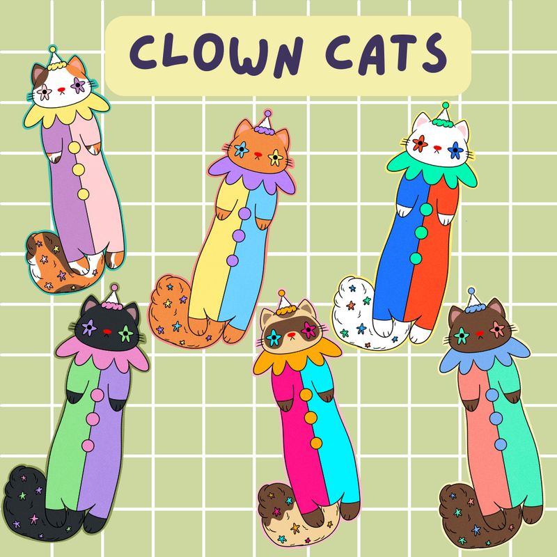 Clown Cat Stickers-Large Size