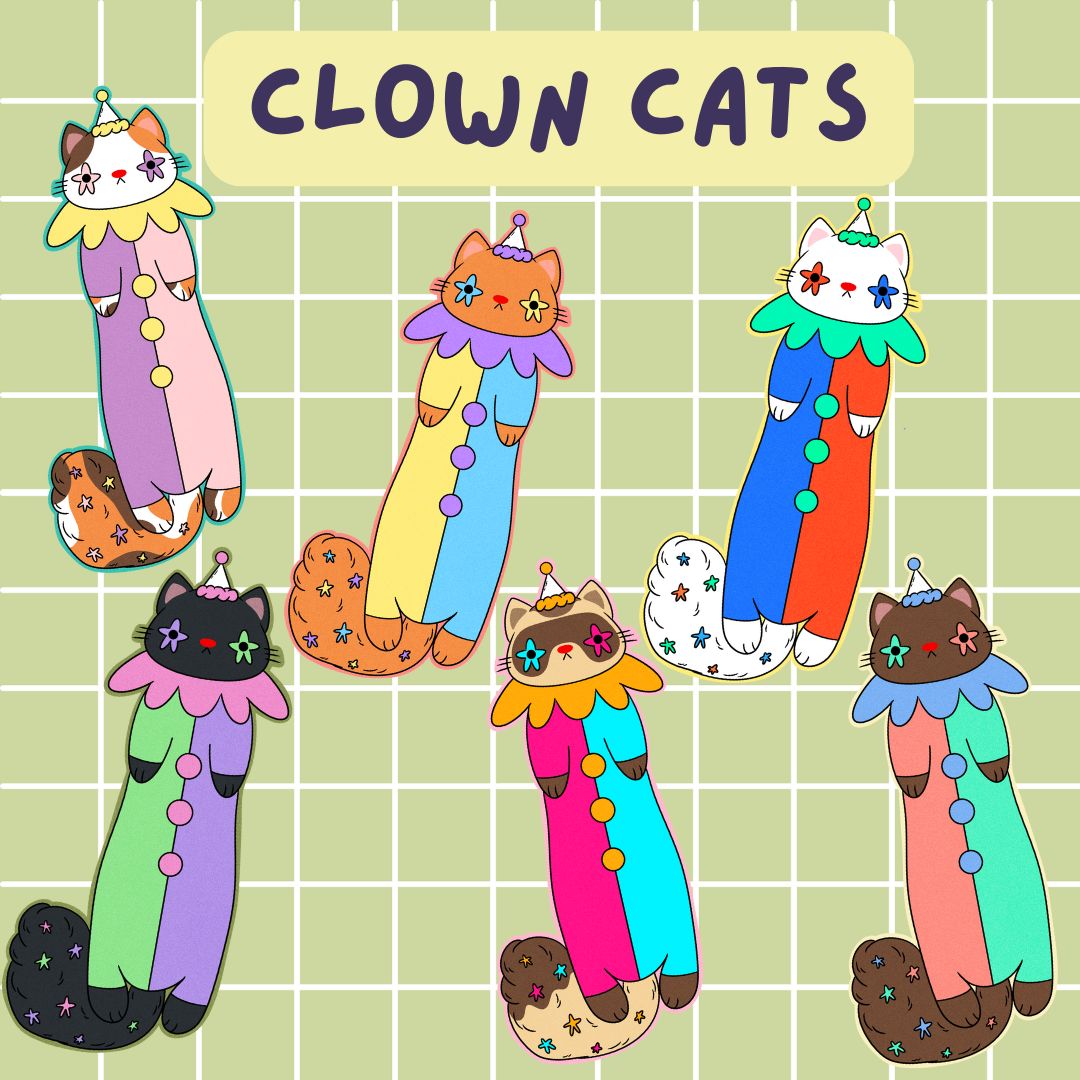 Clown Cat Stickers-Small Size