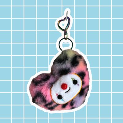 Neon Rainbow Clownkid Heart Keychain