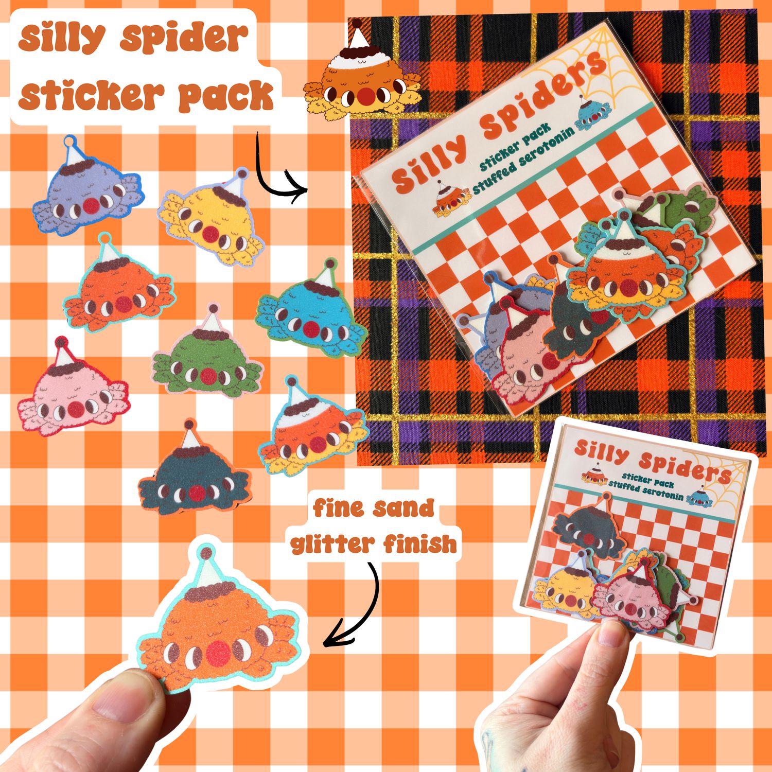 Fuzzy Lil' Silly Spiders Sticker Pack