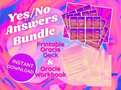 Neon Pink Yes/No Answers PRINTABLE Oracle Deck &amp; Companion Workbook Pages BUNDLE | DIGITAL DOWNLOAD | 40 Oracle Cards | 3 Sets of Journal Pages