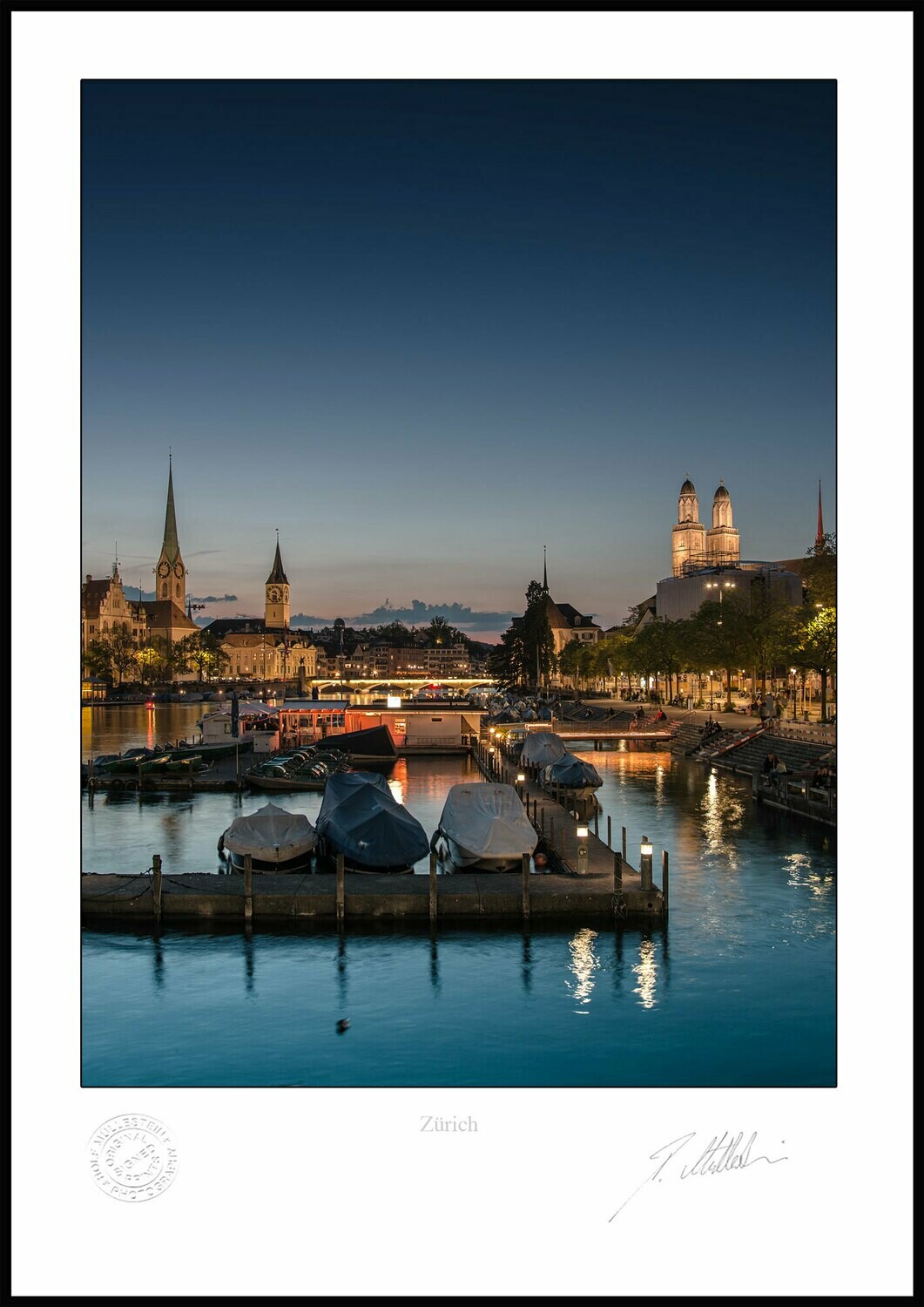 Limmat Zürich bei Nacht mit Pier7