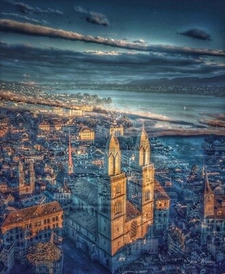 Leinwandbild HDR Grossmünster / Zürich 100x80x2cm