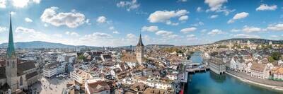 Leinwandprint Zürich Panorama mit Fraumünster, St.Peter in Farbe 200x60x4cm