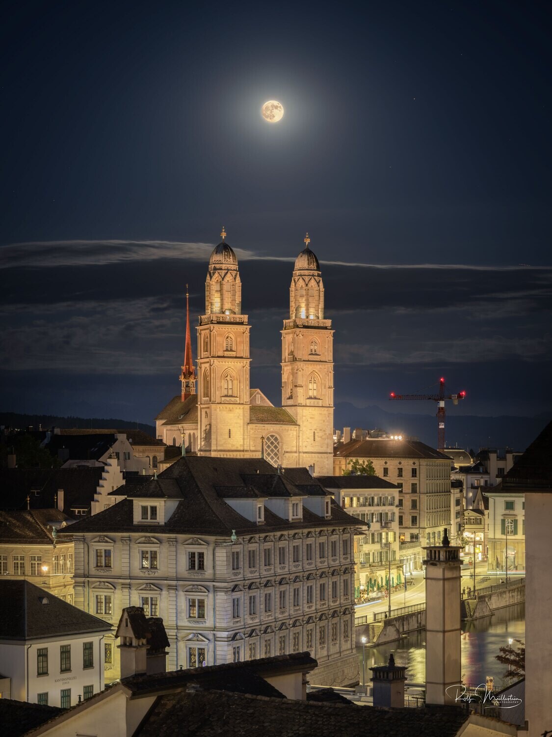 Grossmünster bei Vollmond 80x55x2cm