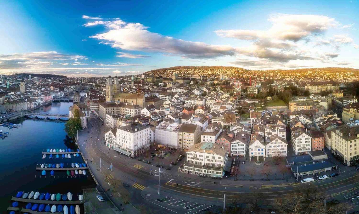 Leinwandprint Limmatquai Hechtplatz Aerial von Alex Tseli 140x80x4cm