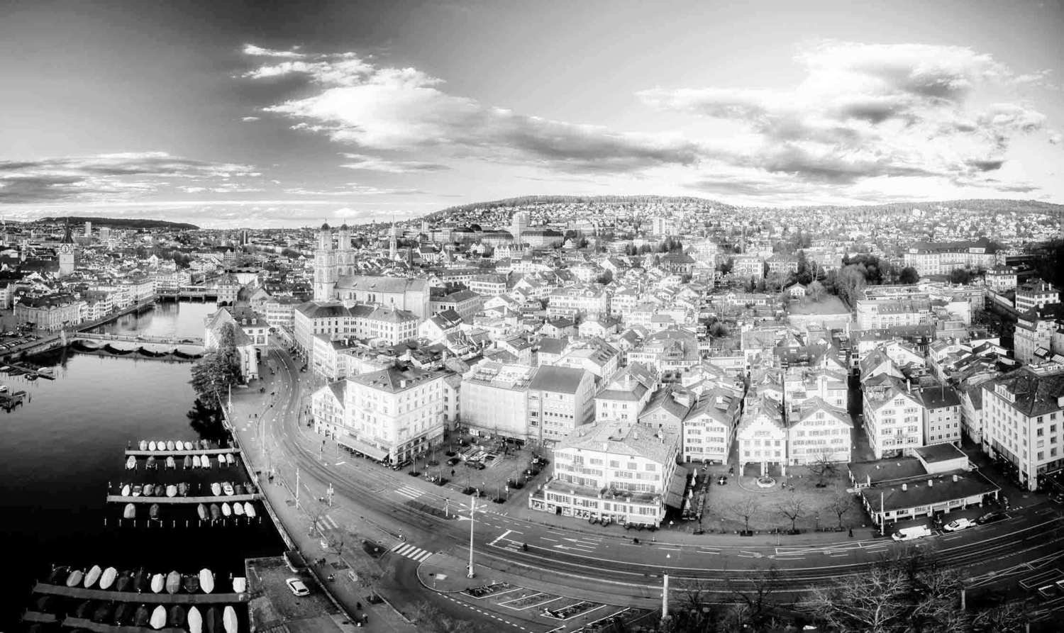 Leinwandprint  Limmatquai Hechtplatz Aerial von Alex Tseli 75x42x2cm