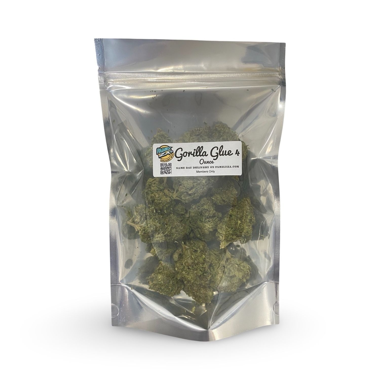 Premium Gorilla Glue cannabis strain - sticky, resin-coated buds with vibrant green hues and orange pistils, perfect for relaxation and creativity. Family Za's Best Weed Delivery NYC