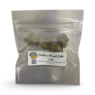 Durban x Pound Cake eighth ounce weed bag - fast NYC marijuana delivery by Family Za