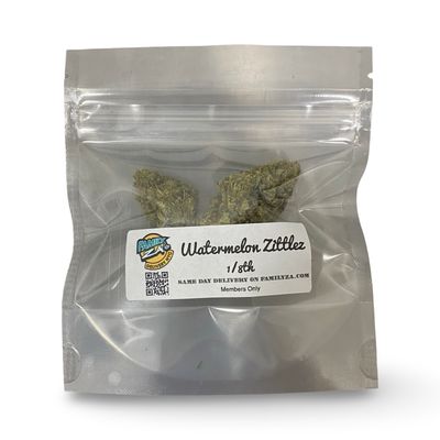 Watermelon Zittlez 1/8th cannabis in sealed Family Za bag – NYC same-day weed delivery