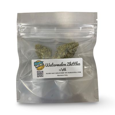 Watermelon Zkittlez 1/8th cannabis in sealed Family Za bag – NYC same-day weed delivery