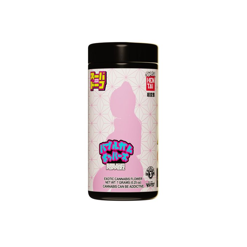 Super Dope Bubblegum Popperz 7g cannabis flower jar – candy-flavored hybrid – available for fast NYC delivery from Family Za