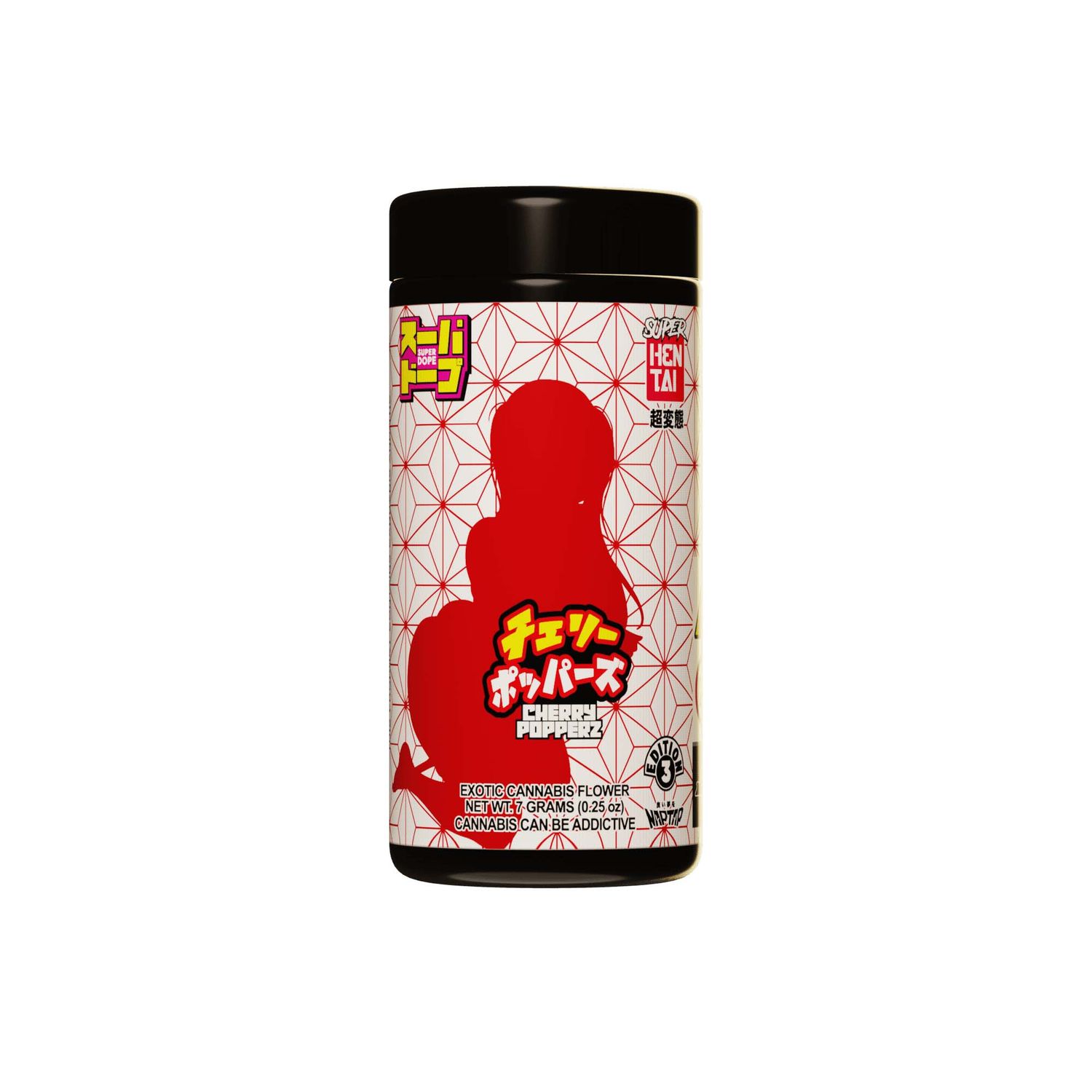Super Dope Cherry Popperz 7g exotic cannabis flower – red silhouette design – available now via Family Za weed delivery in NYC