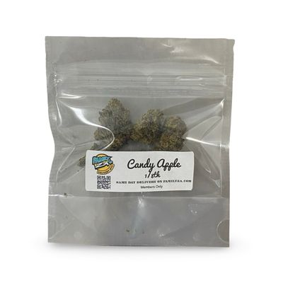 Candy Apple eighth in Family Za delivery pouch – premium NYC marijuana delivery service