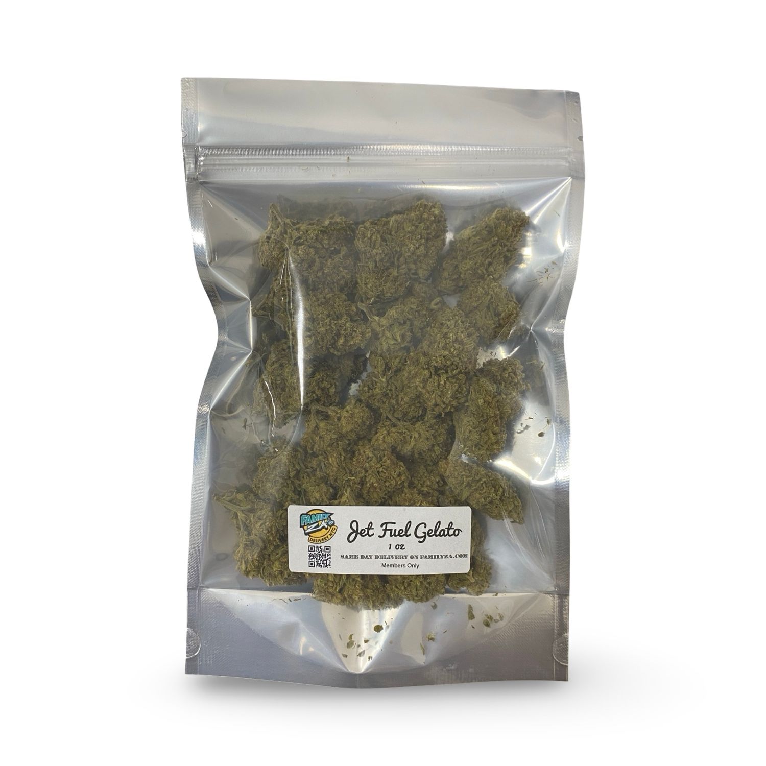 Jet Fuel Gelato full ounce sealed in Family Za bag – top NYC cannabis delivery service
