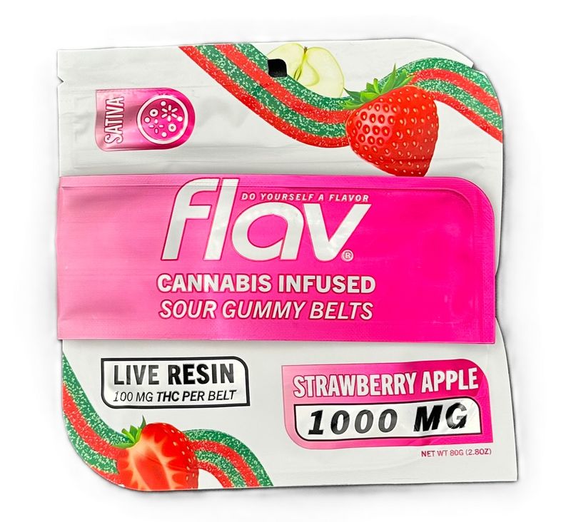 Flav Live Resin Sour Gummy Belts | Strawberry Apple | Sativa | 100MG | 1000MG