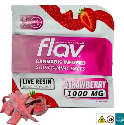 Flav Live Resin Sour Gummy Belts | Strawberry | Sativa | 100MG | 1000MG Flav Live Resin Sour Gummy Belts | Strawberry | Sativa | 100MG | 1000MG