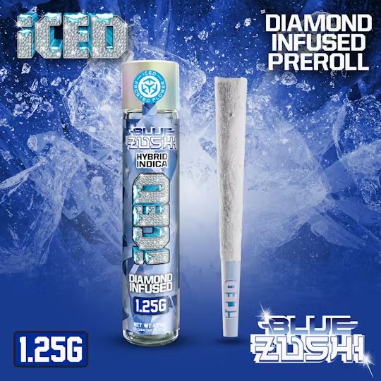 ICED Diamond Infused Preroll | 1.25G, Strain: Blue Zushie - Indica Hybrid