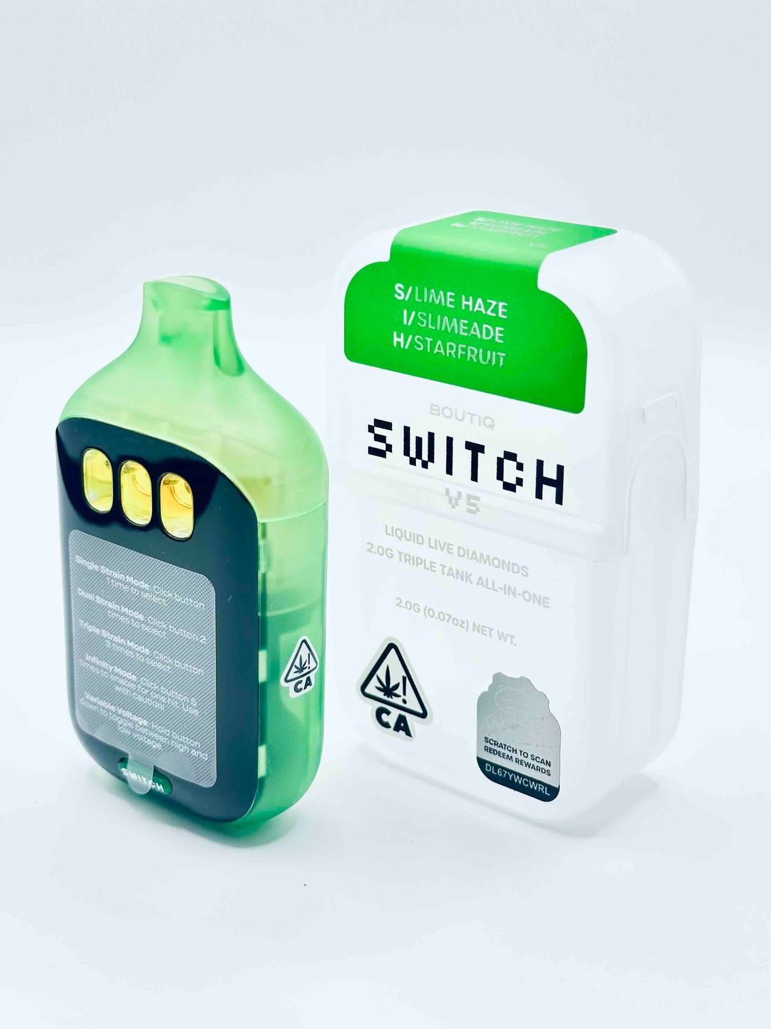 Boutiq Switch V5 Liquid Live Diamonds | Lime Haze Sativa | Slimeade Indica | Starfruit Hybrid | 2G
