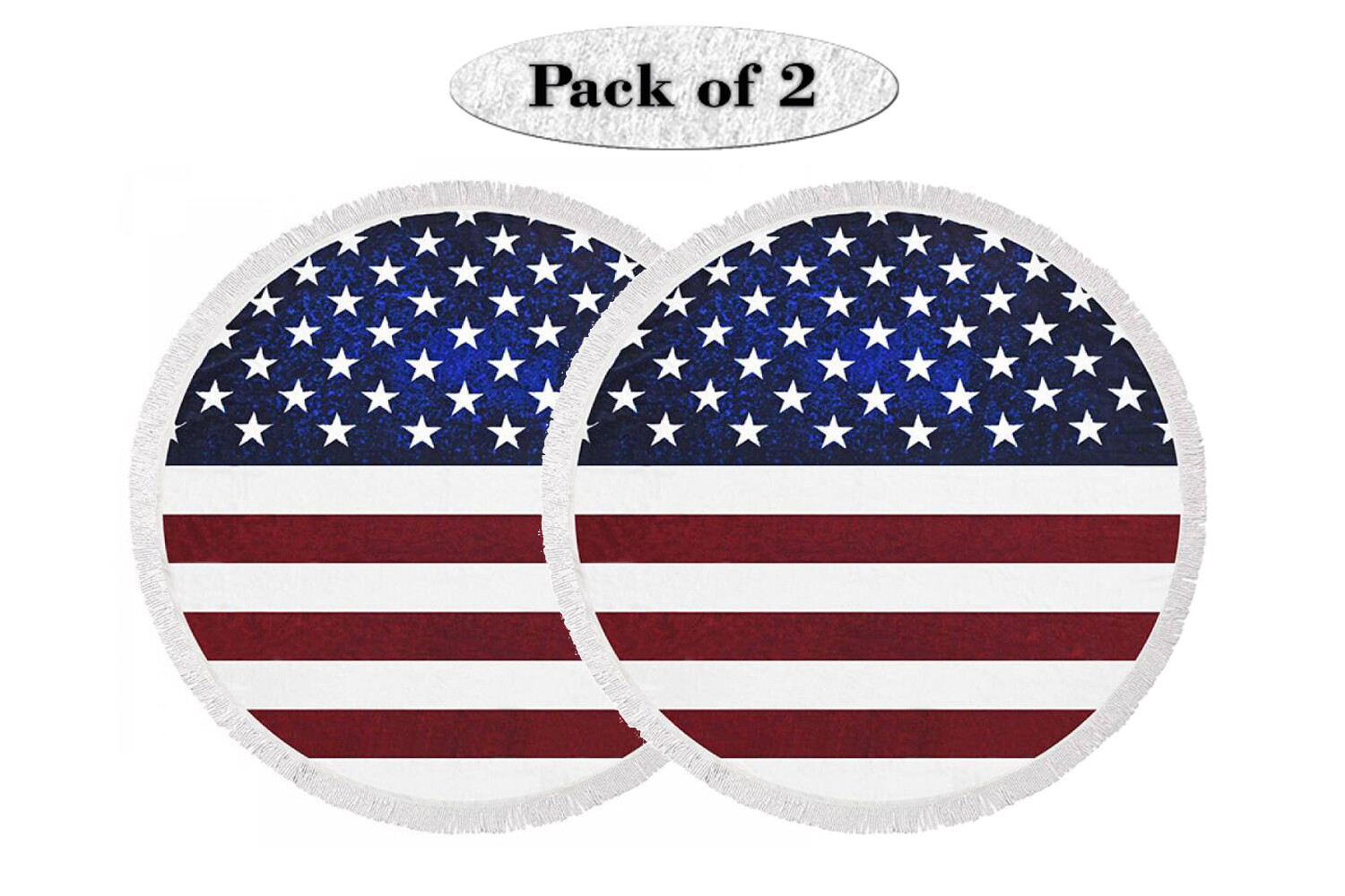 American Dreamer 100% Cotton Round Beach / Pool Towel with Fringes (Pack of 2)