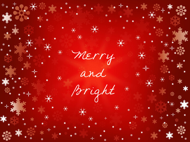 Snowflakes on Red with &quot;Merry and Bright&quot;