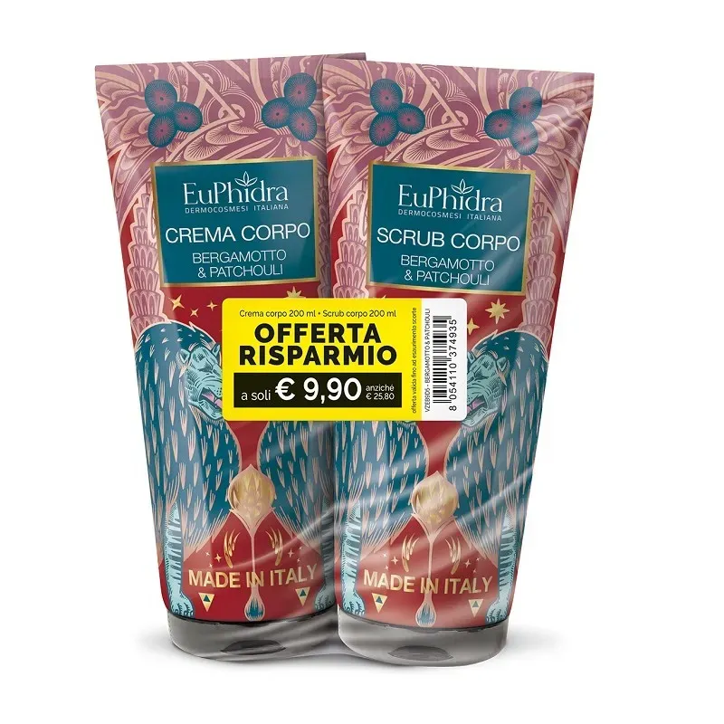 EUPHIDRA SCRUB+CREMA CORPO BERGAMOTTO E PATCHOULI PER PELLE IDRATATA E RIGENERATA 2X200ML