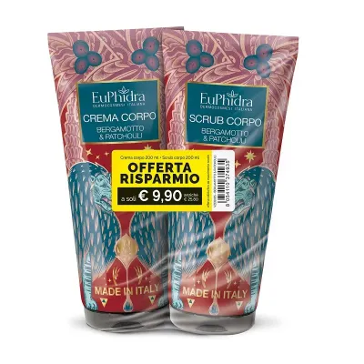 EUPHIDRA SCRUB+CREMA CORPO BERGAMOTTO E PATCHOULI PER PELLE IDRATATA E RIGENERATA 2X200ML