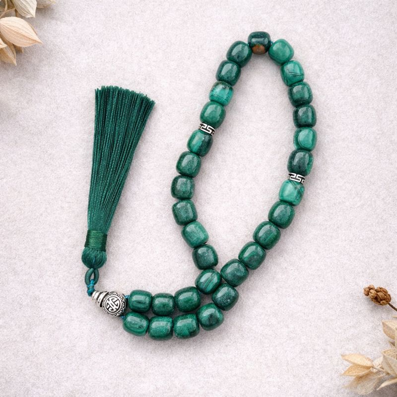 TASBIH DE LUXE - MALACHITE - 33 PERLES PIERRE NATURELLE