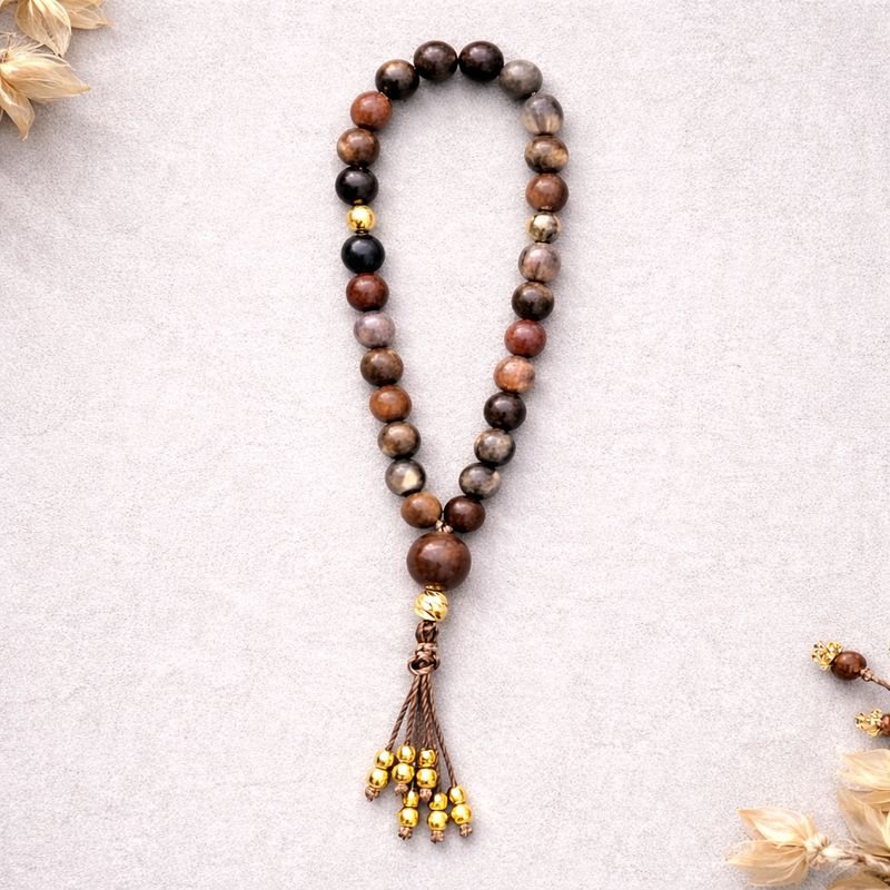 TASBIH BOIS FOSSILE - 33 PERLES PIERRE NATURELLE