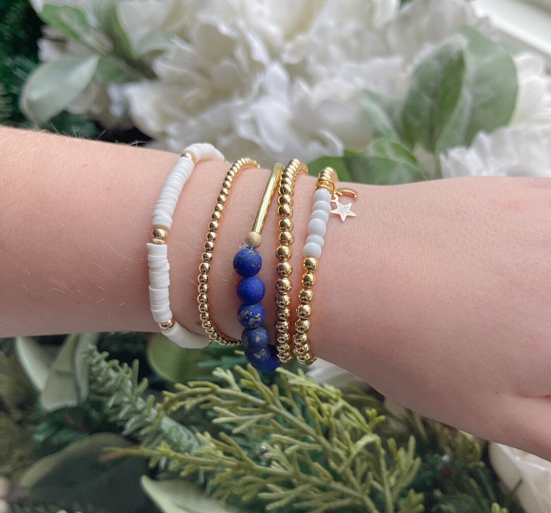 Stretch Lapis Lazuli Gemstone and Gold 