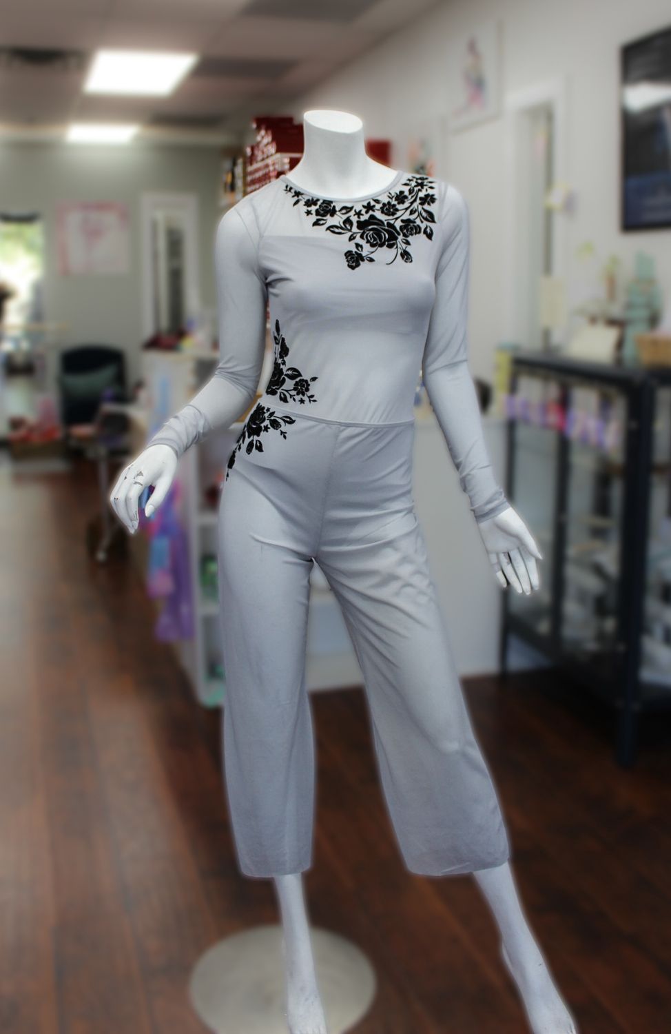 Grey Jumpsuit with Black Floral