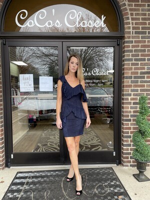 Alice + Olivia Suede One-Shoulder Ruffle Dress Size 2 Excellent Condition
