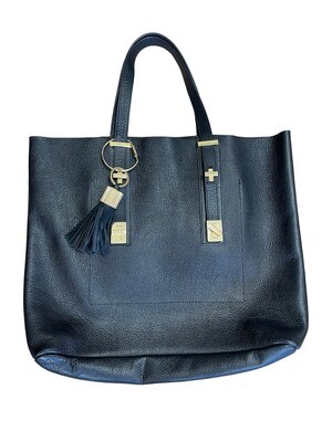 India Hicks Black Leather Tote Bag