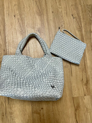 Prenelove Gray Weave Tote with matching zip pouch