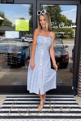 Nation Luciana Stripe Dress Parisian Blue Stripe XS - NWT
