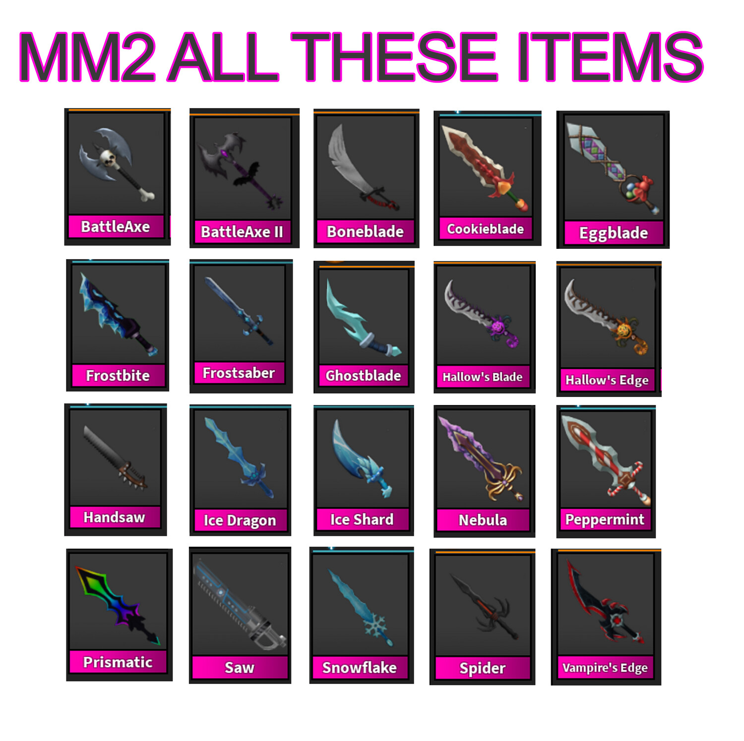 Murder Mystery 2 ITEMS | MM2 KNIVES AND AXE | Roblox MM2 ITEMS