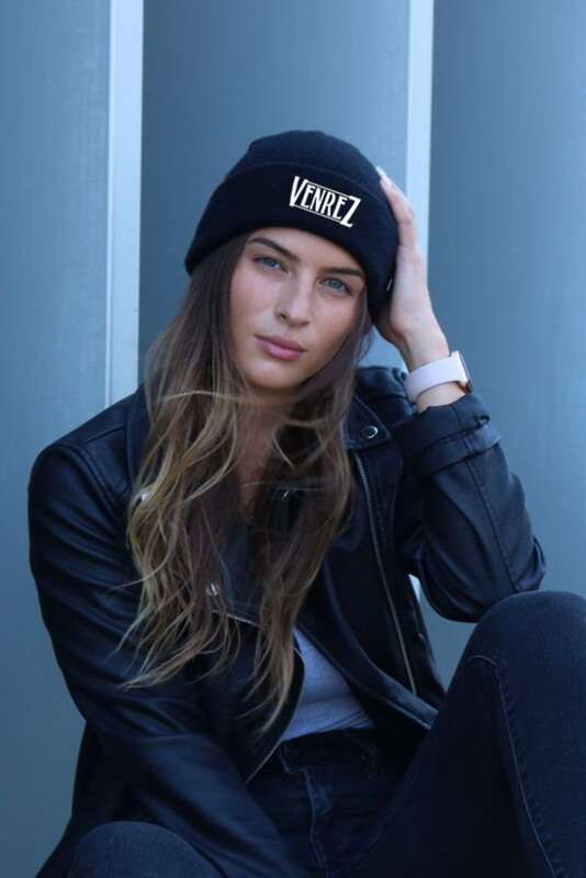 VENREZ EMBROIDERED LOGO BLACK KNIT BEANIE FOR MEN & WOMEN