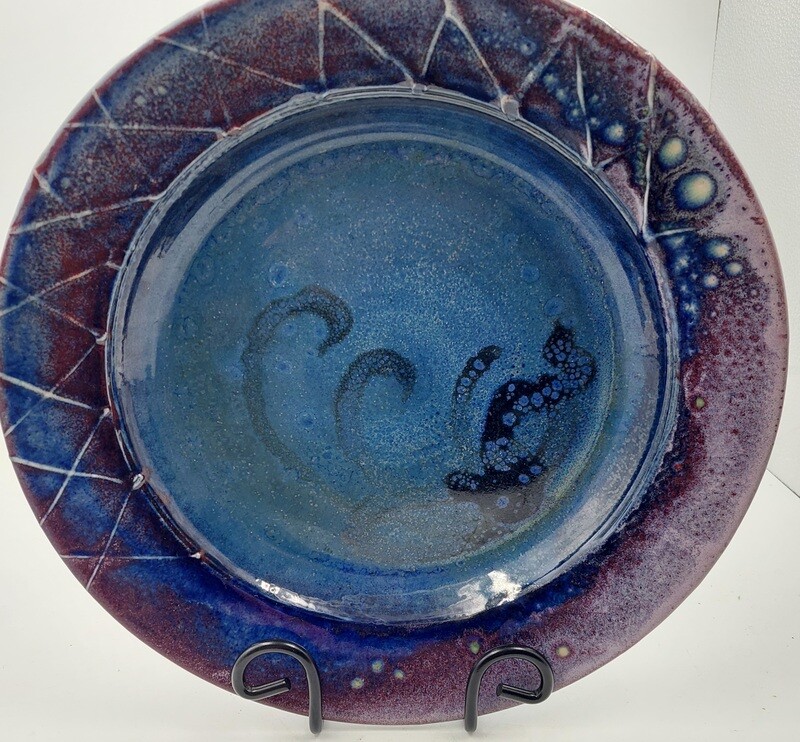 Hatton Beck (1901-1994), Rare Vintage Blue/Mauve Signed Charger Plate