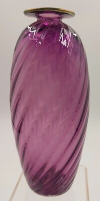 Matthew Larwood, - Vintage (1995) Hand Blown Purple Optic Ribbed Vase