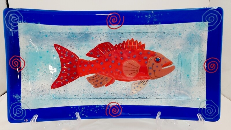 Cindy Durant,- Large Fused Glass Fish Platter