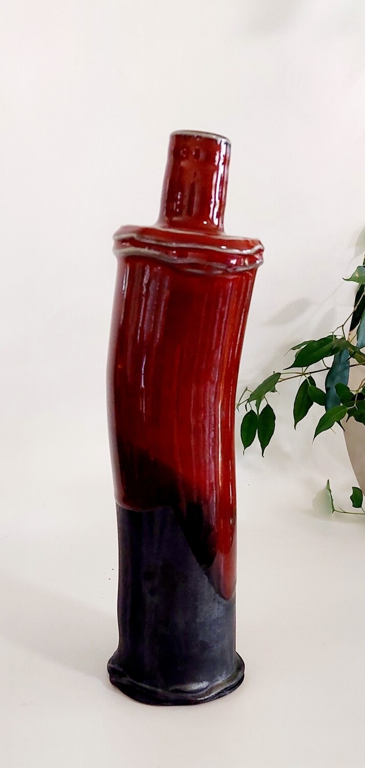 One Tree Hill Pottery Vase in Copper Red and Black Matte Glaze, Quirky Shape.