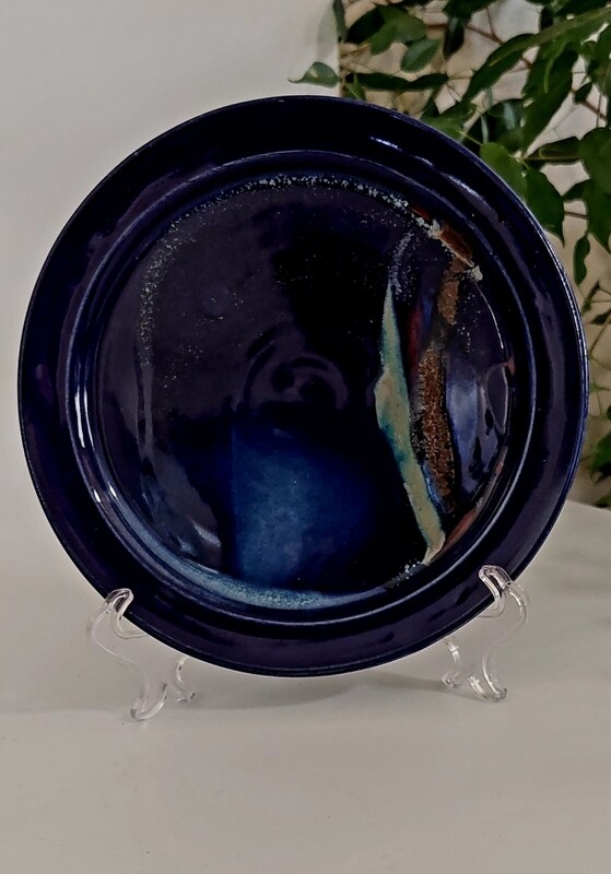 One Tree Hill Pottery Plate in Blues,  Signed on Base, Terrific Gift Idea for a Friend.