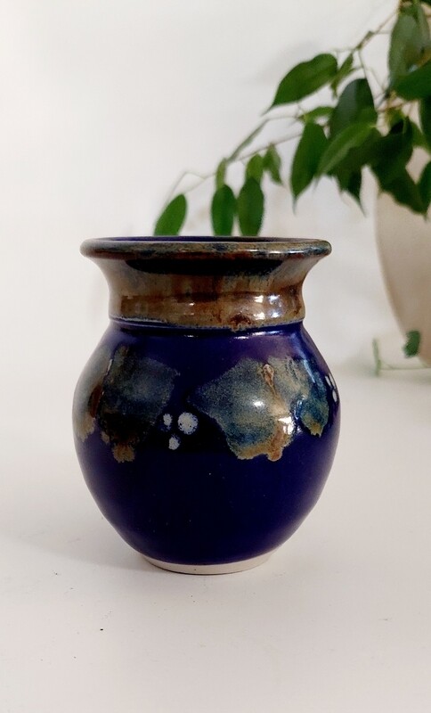 Tony Barnes Small Deep Blue with Abstract Flowers Vase,  Great Idea for a Teachers Gift.
